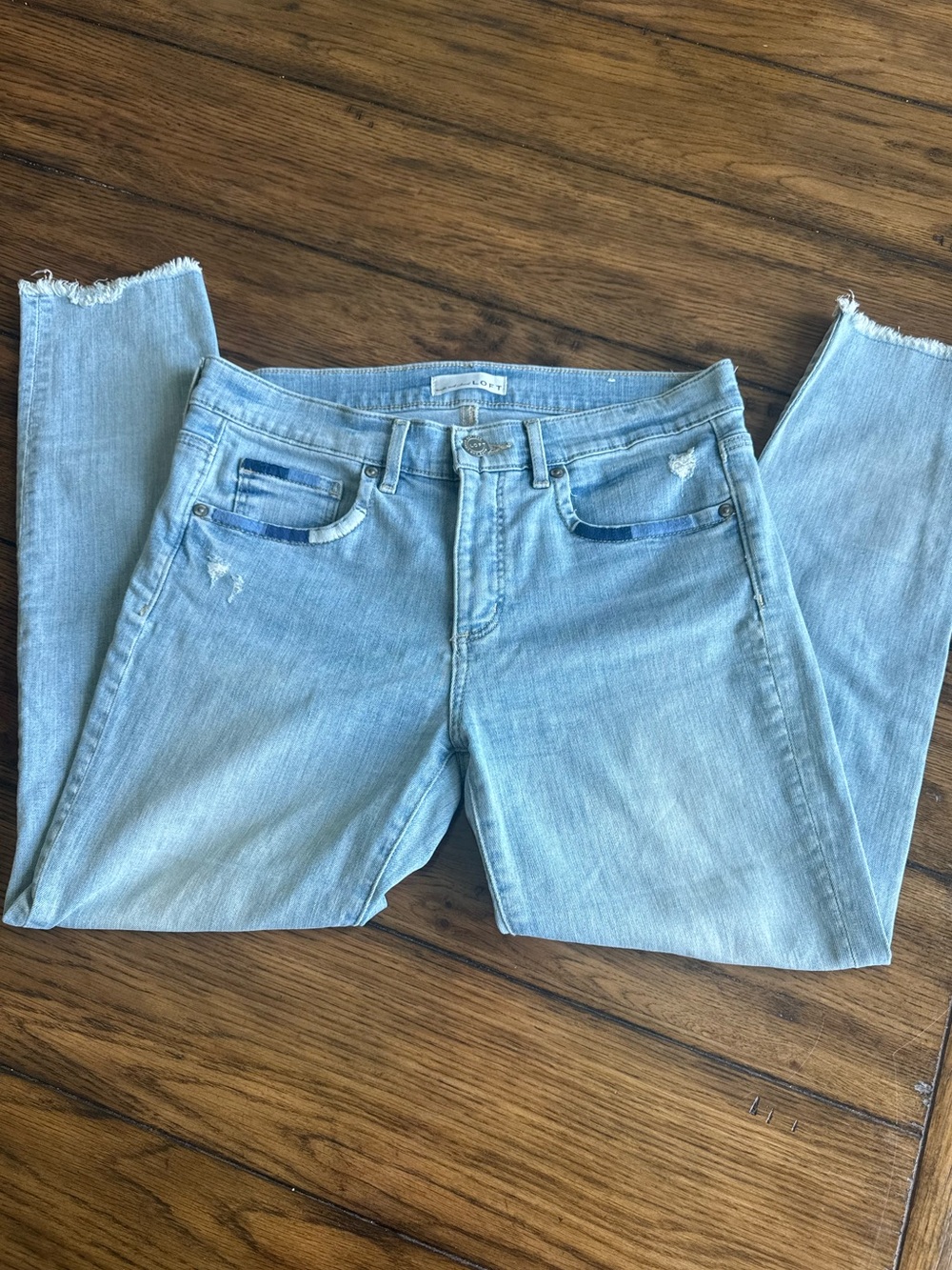 LOFT Light Blue Skinny Jeans with Frayed Hem